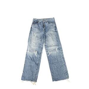 ETICA Size 26 Jeans Wide Leg Super High‎ Waist Button Fly Distress Raw Hem Baggy